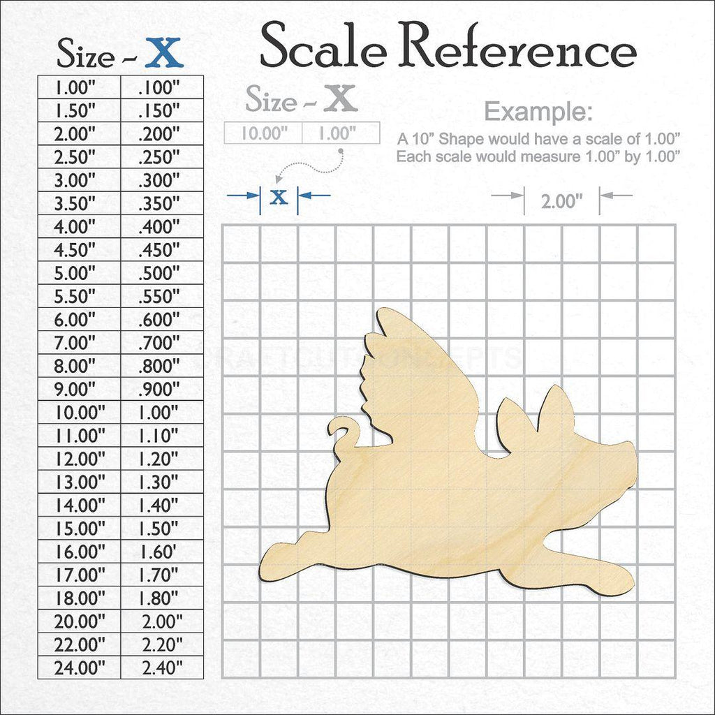 A scale and graph image showing a wood Flying Pig craft blank