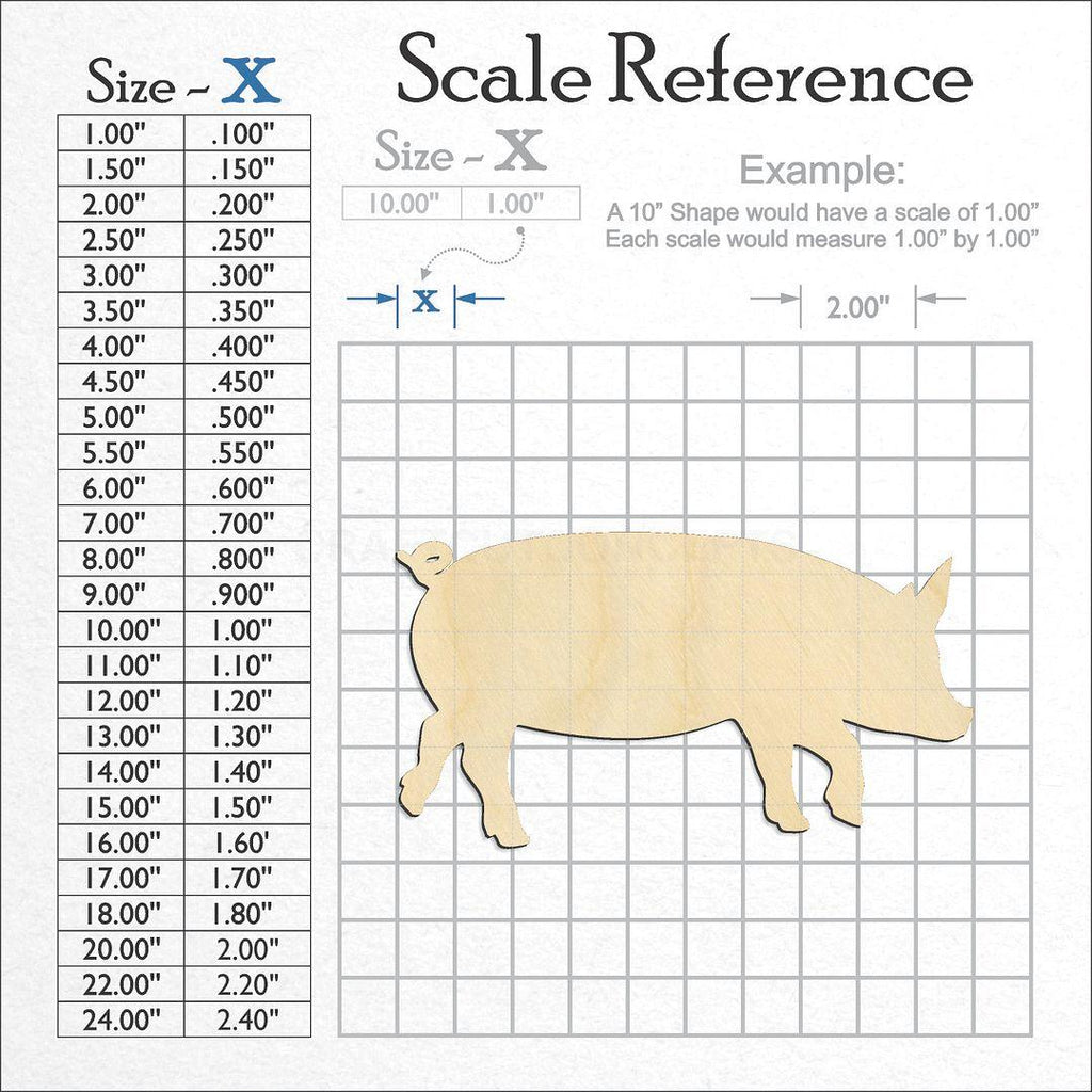 A scale and graph image showing a wood Pig craft blank