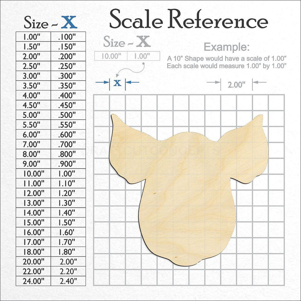 A scale and graph image showing a wood Pig Head craft blank