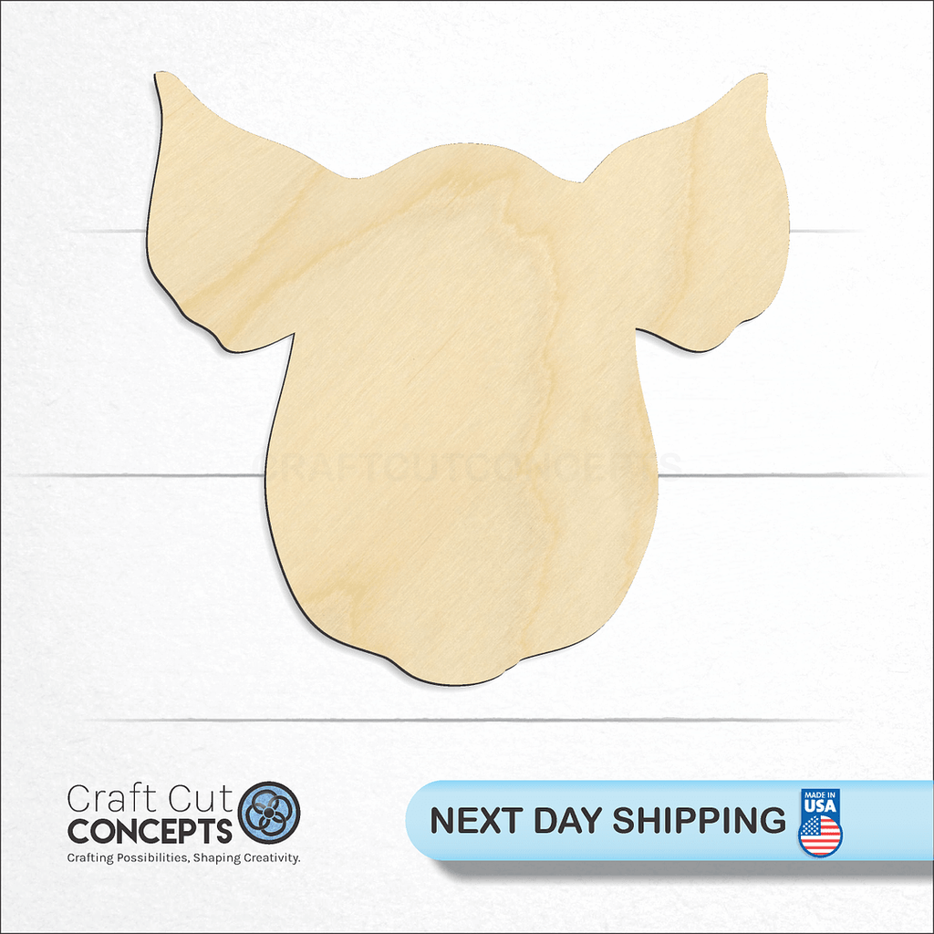 Craft Cut Concepts logo and next day shipping banner with an unfinished wood Pig Head craft shape and blank