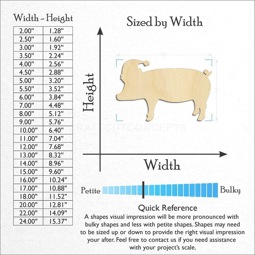 Sizes available for a laser cut Santa Pig craft blank