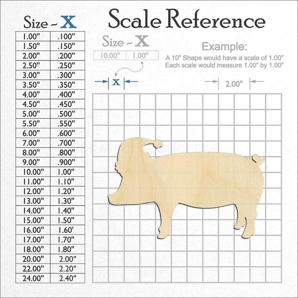 A scale and graph image showing a wood Santa Pig craft blank