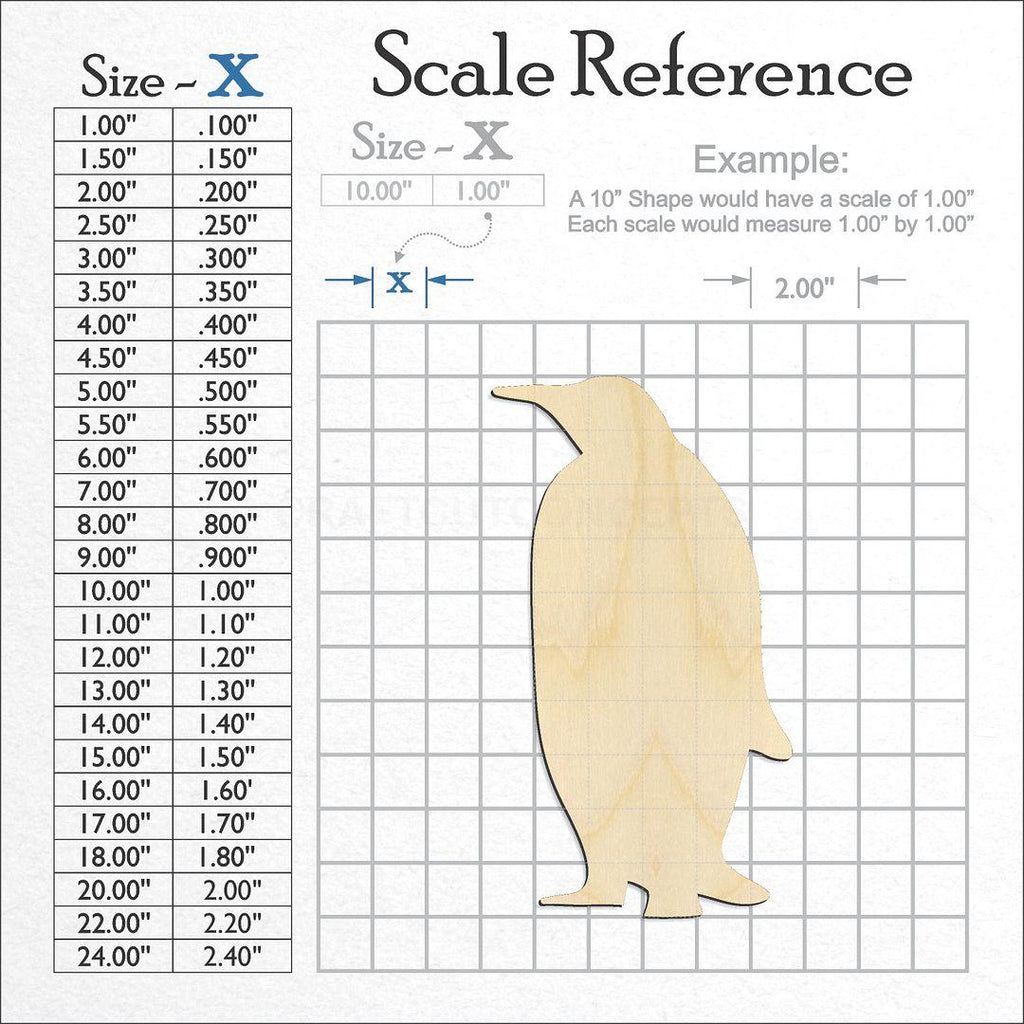 A scale and graph image showing a wood Emporer Penguin craft blank