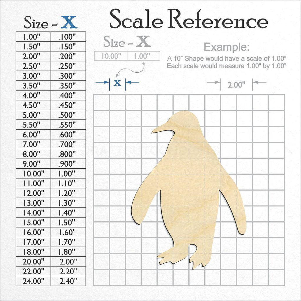 A scale and graph image showing a wood Penguin craft blank