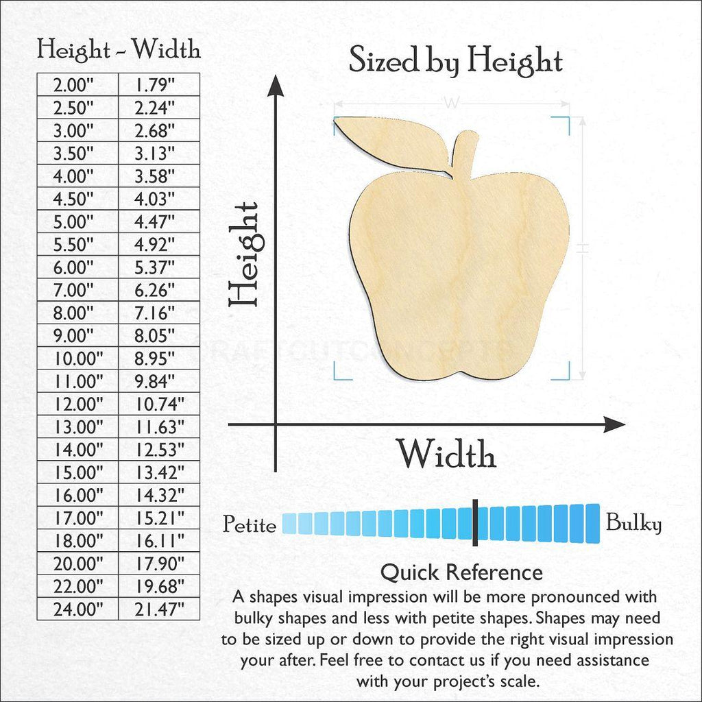 Sizes available for a laser cut Apple craft blank