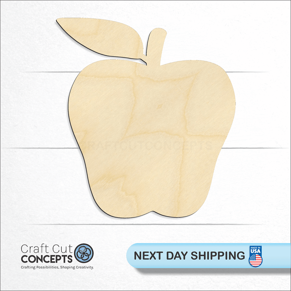 Craft Cut Concepts logo and next day shipping banner with an unfinished wood Apple craft shape and blank