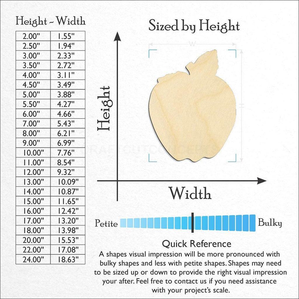 Sizes available for a laser cut Apple craft blank