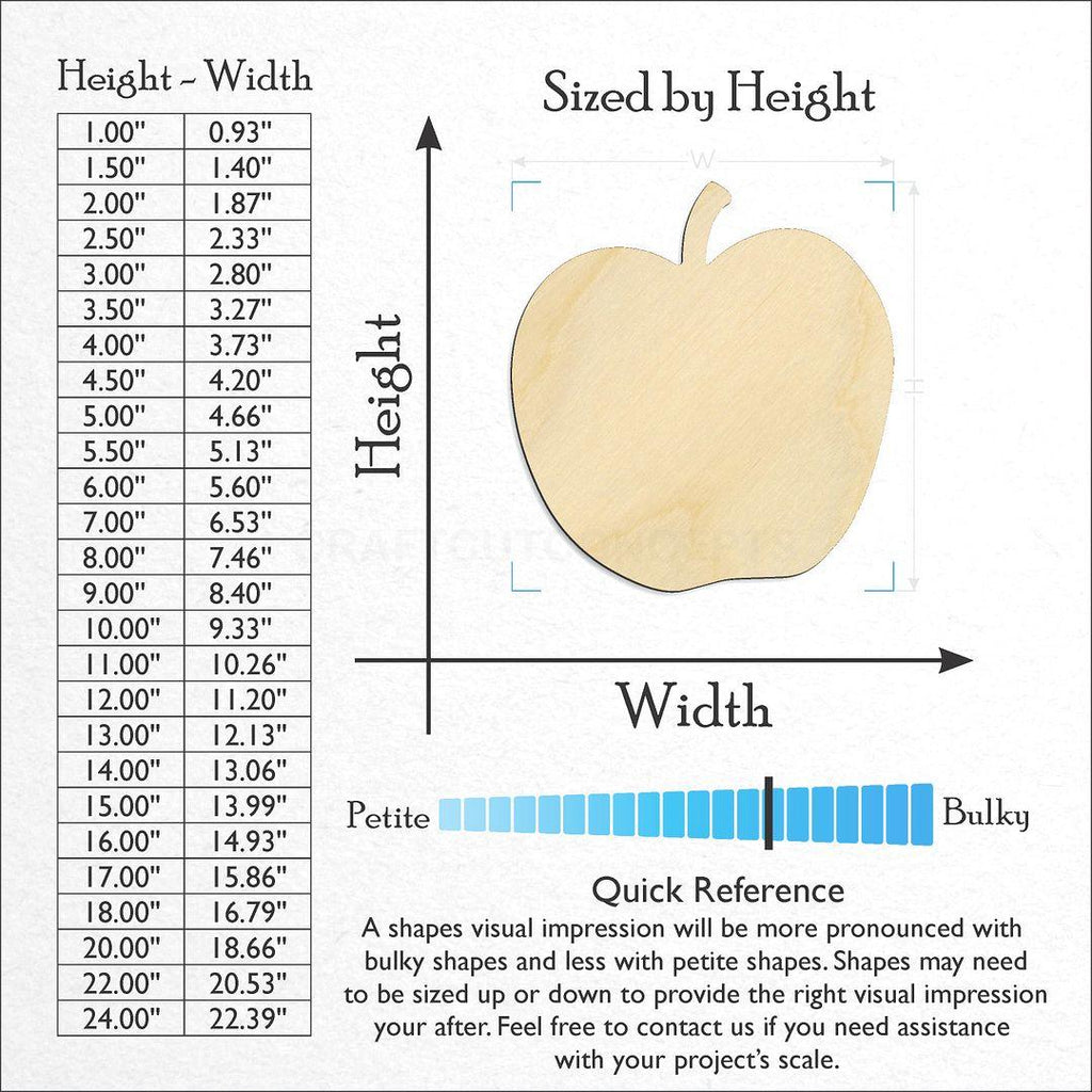 Sizes available for a laser cut Apple craft blank