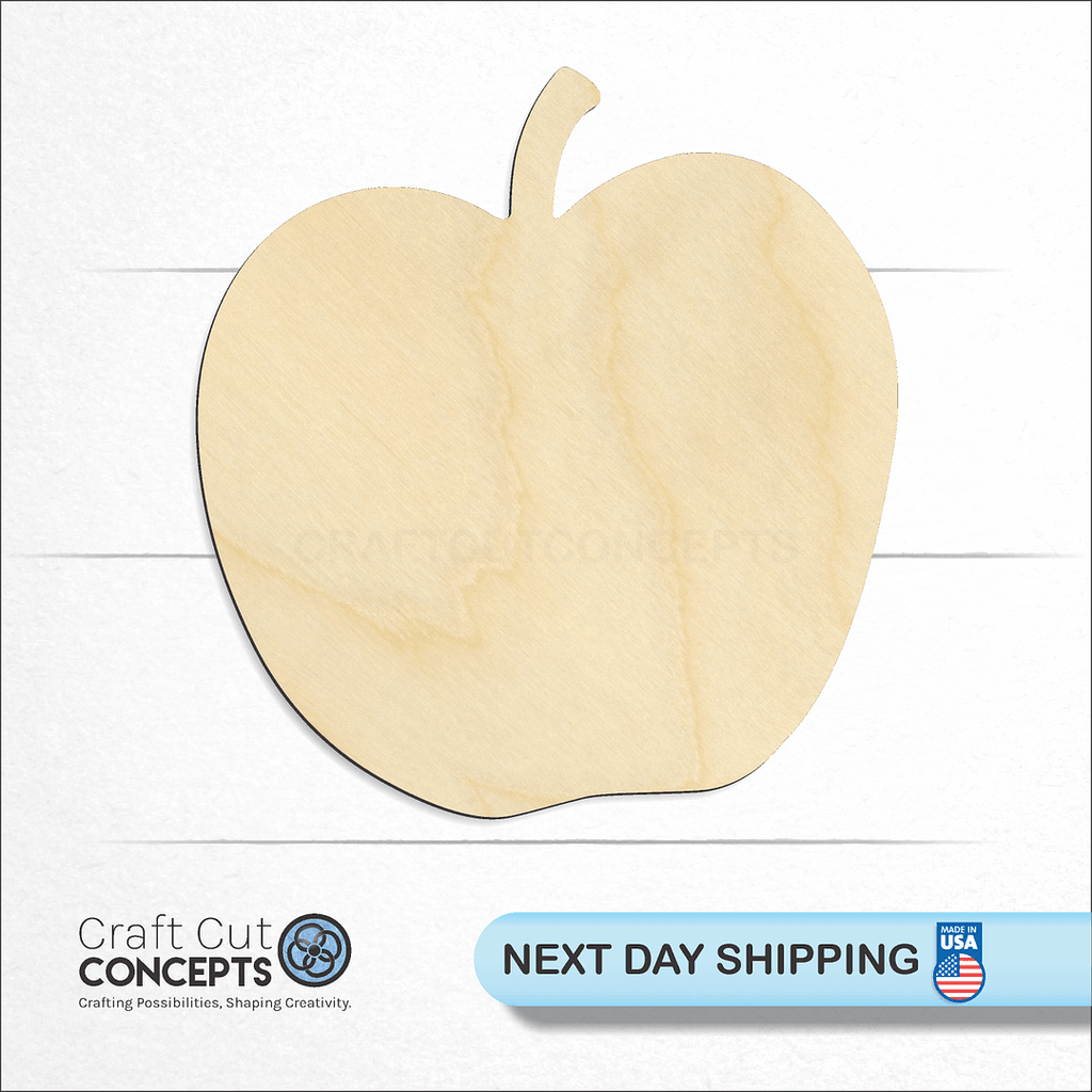 Craft Cut Concepts logo and next day shipping banner with an unfinished wood Apple craft shape and blank