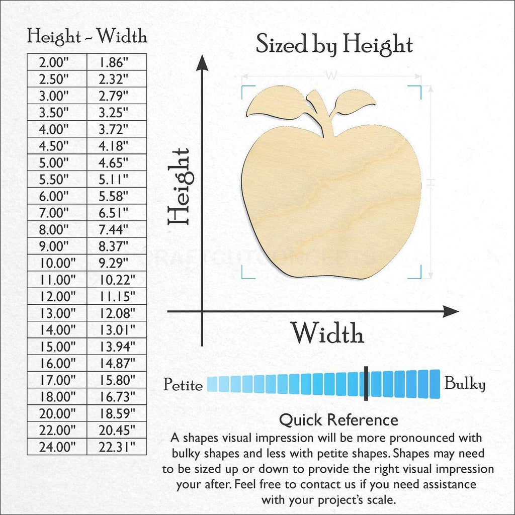 Sizes available for a laser cut Apple craft blank