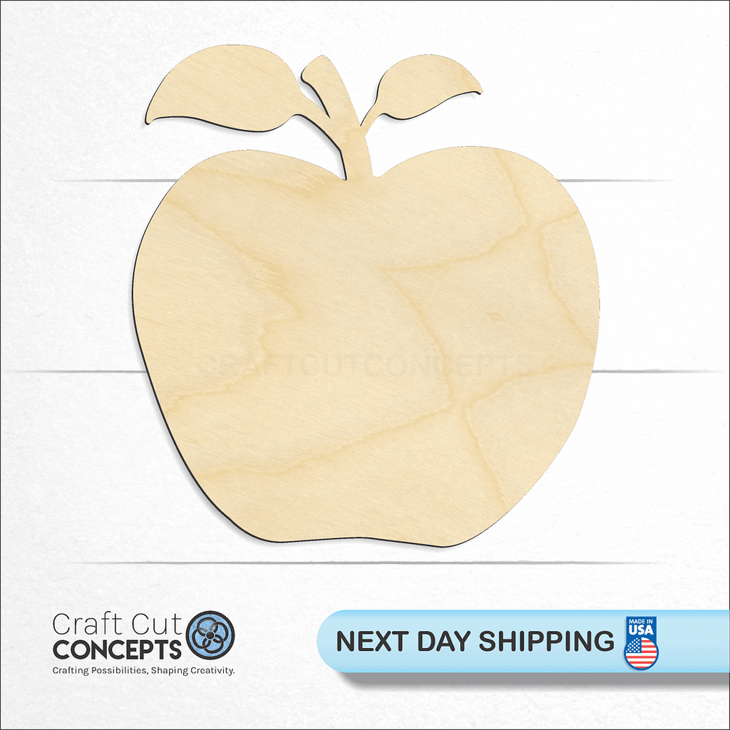 Craft Cut Concepts logo and next day shipping banner with an unfinished wood Apple craft shape and blank