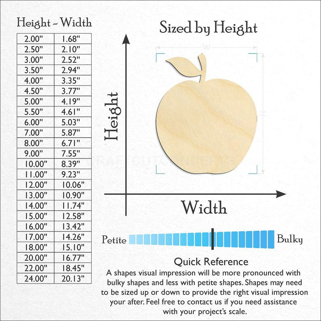 Sizes available for a laser cut Apple craft blank