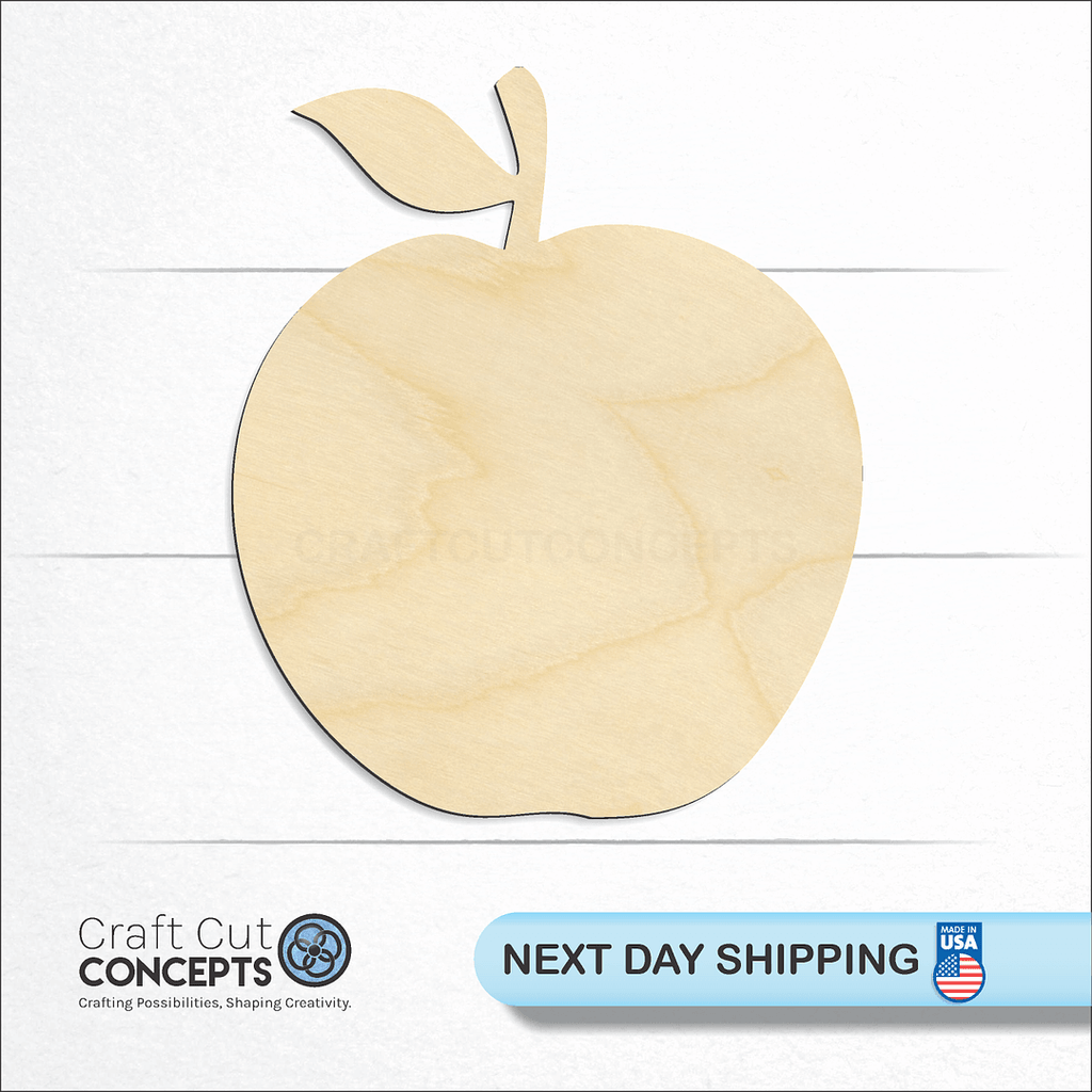 Craft Cut Concepts logo and next day shipping banner with an unfinished wood Apple craft shape and blank