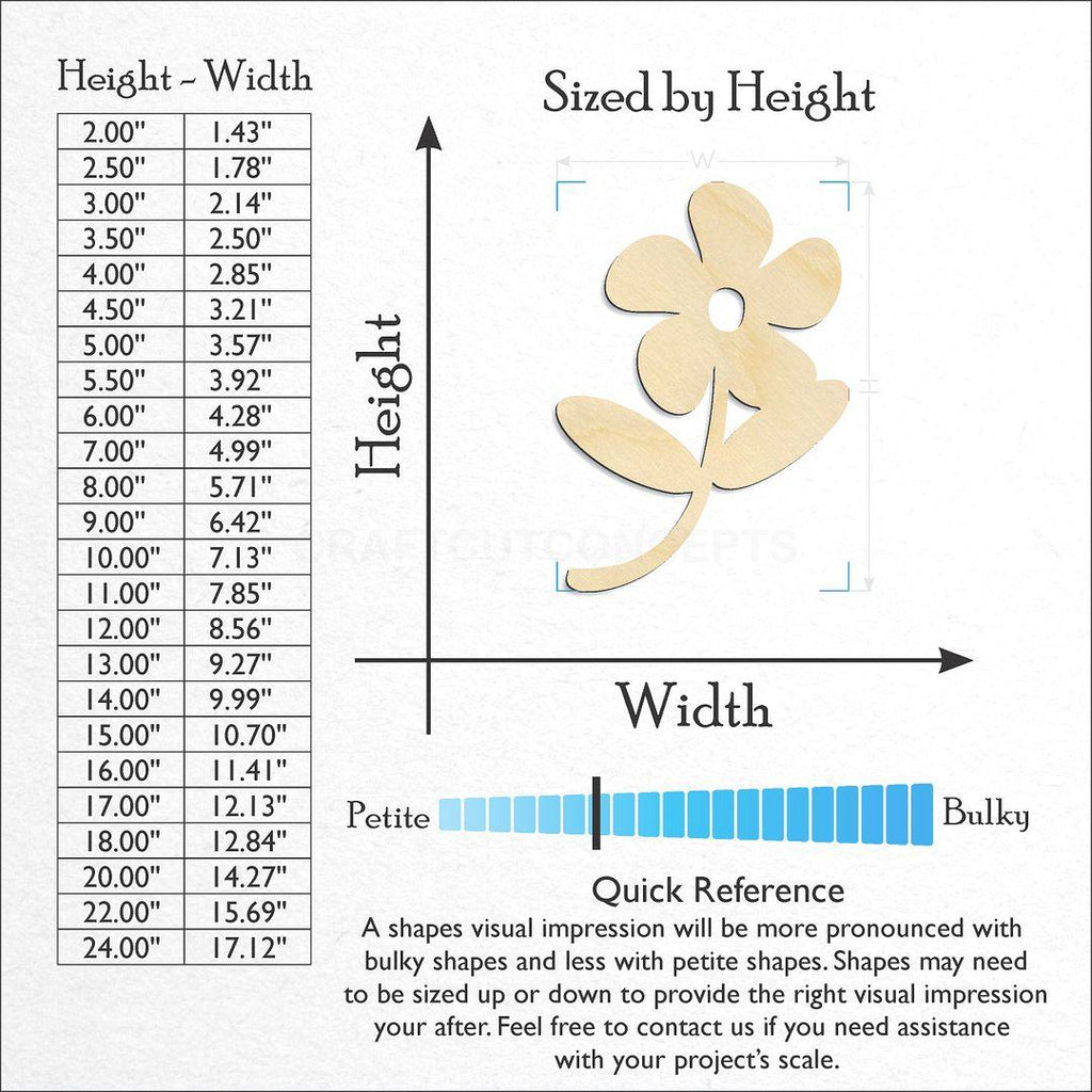 Sizes available for a laser cut Flower craft blank