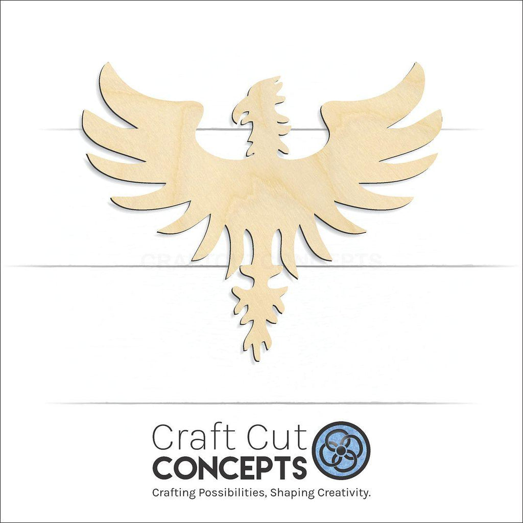 Craft Cut Concepts Logo under a wood Pheonix craft shape and blank