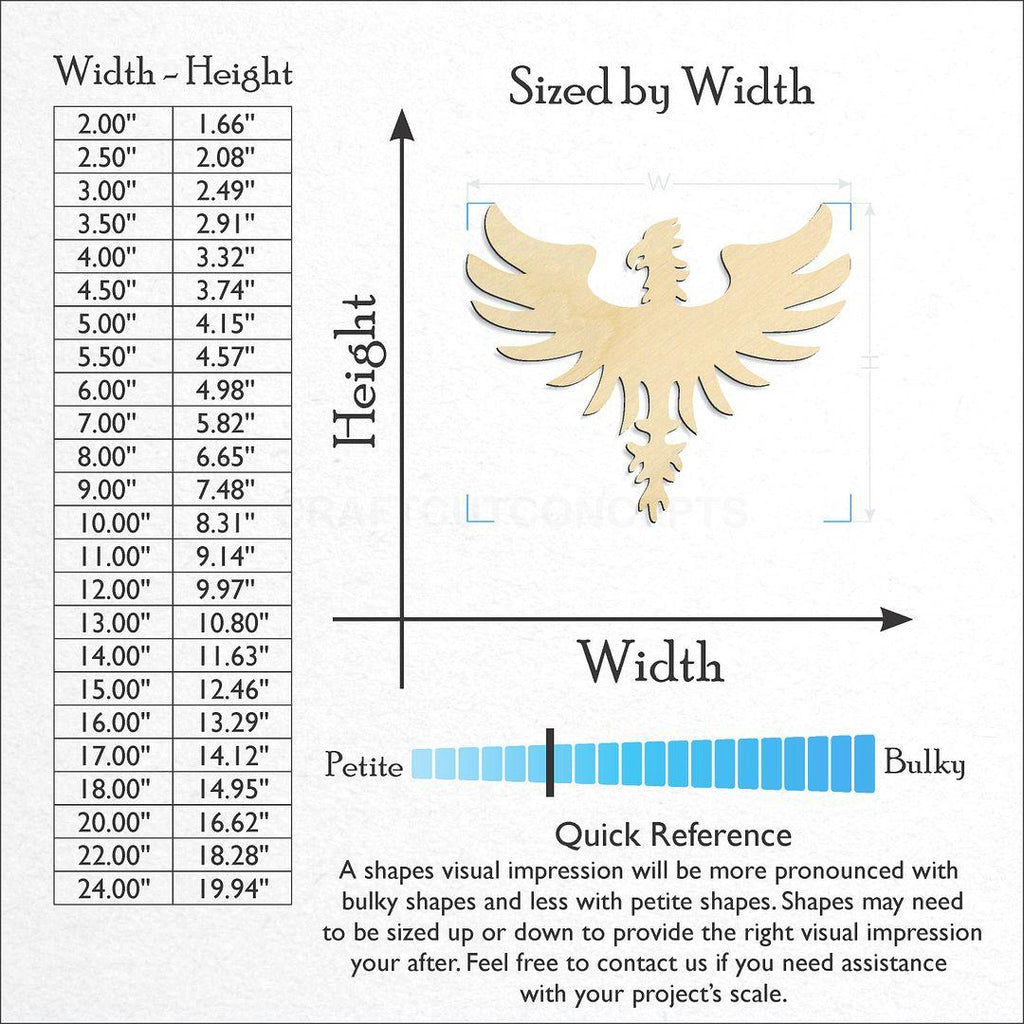 Sizes available for a laser cut Pheonix craft blank