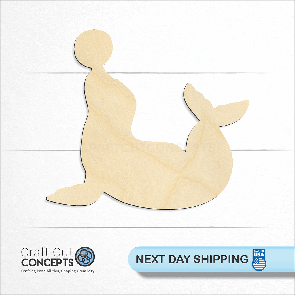 Craft Cut Concepts logo and next day shipping banner with an unfinished wood  Seal -2 craft shape and blank