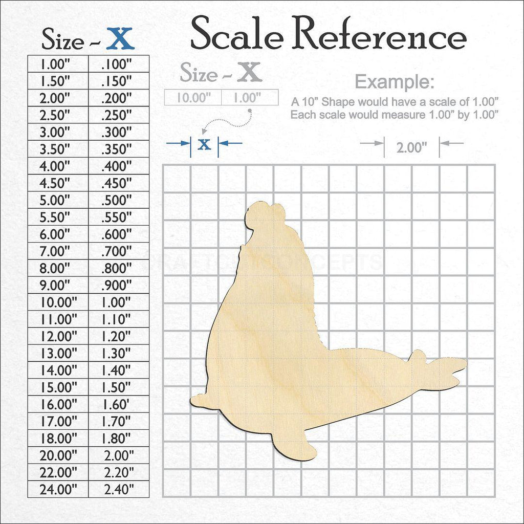 A scale and graph image showing a wood Elephant Seal craft blank