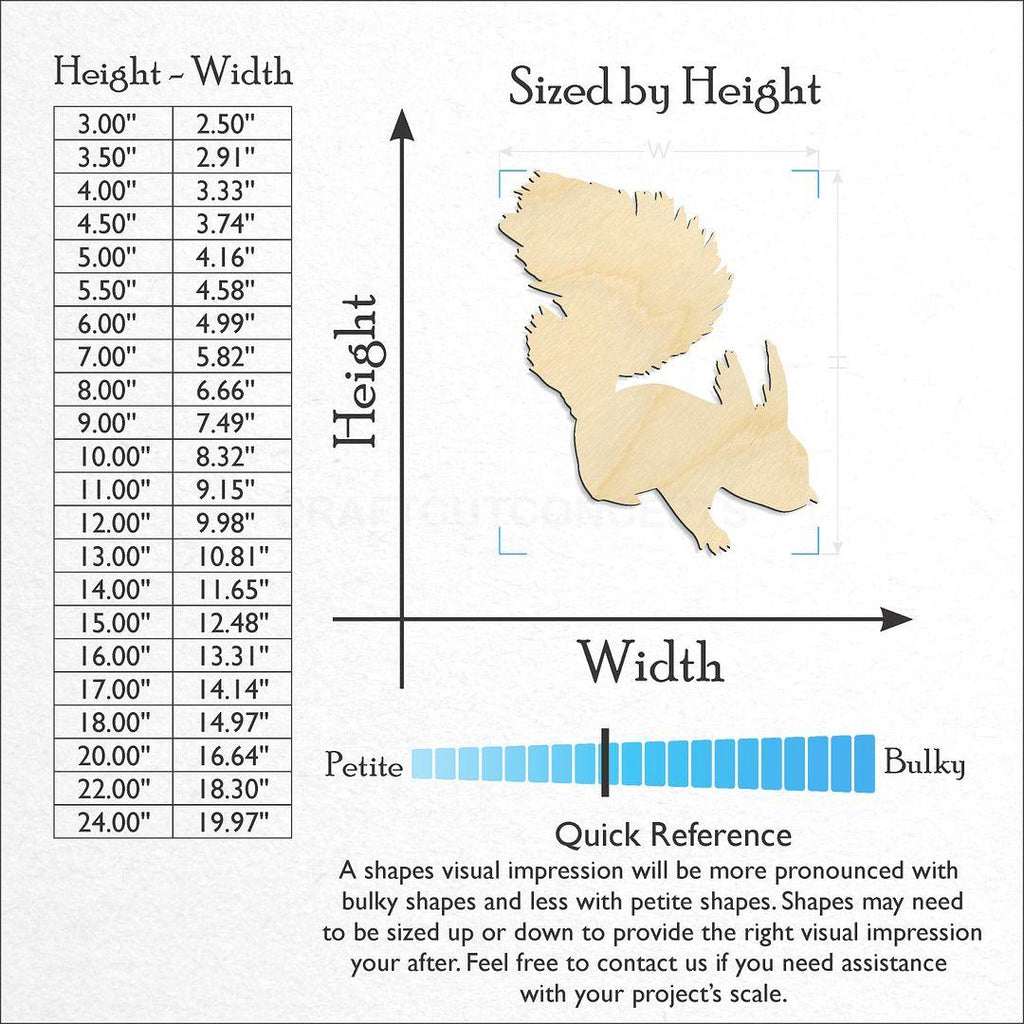 Sizes available for a laser cut Squirrel-2 craft blank