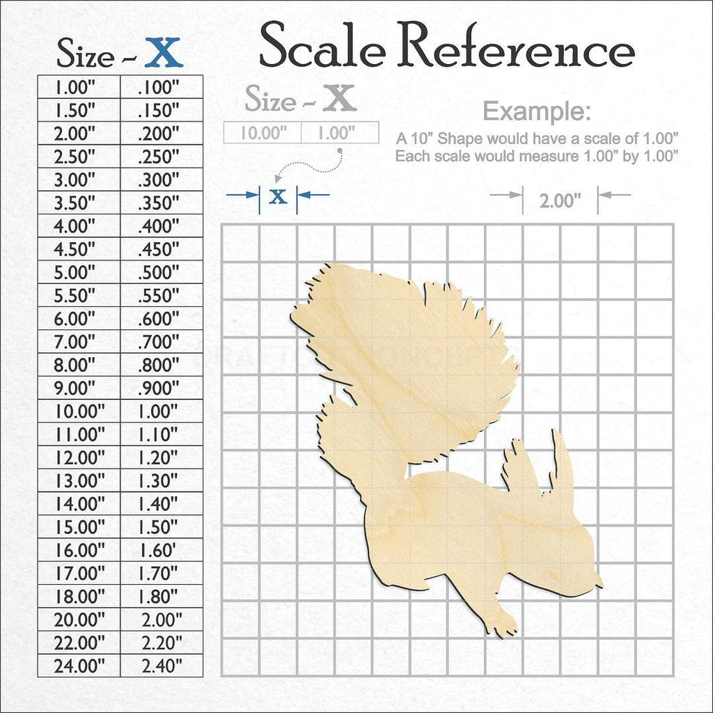 A scale and graph image showing a wood Squirrel-2 craft blank