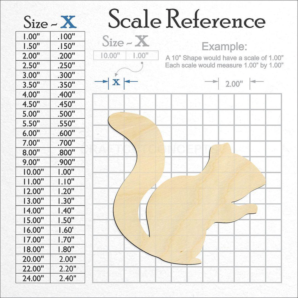 A scale and graph image showing a wood Squirrel craft blank