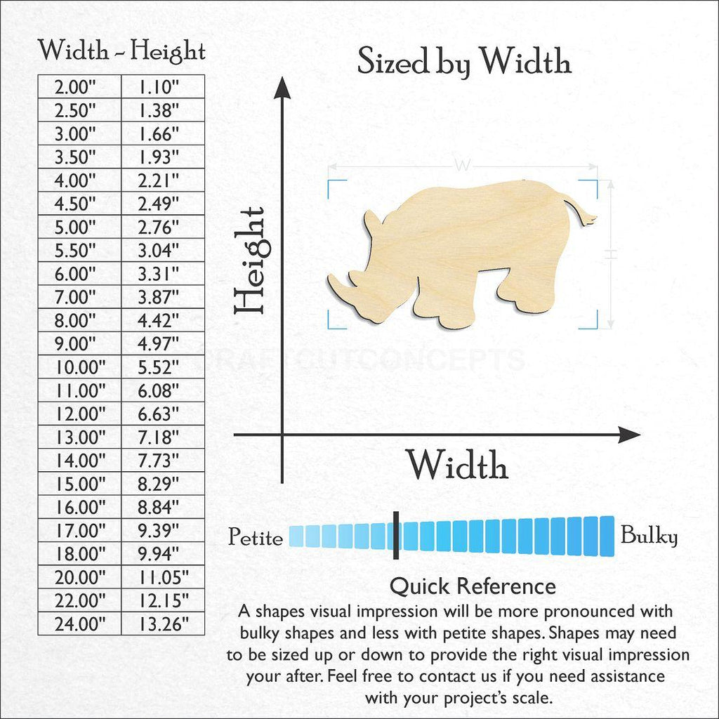 Sizes available for a laser cut Rhino craft blank