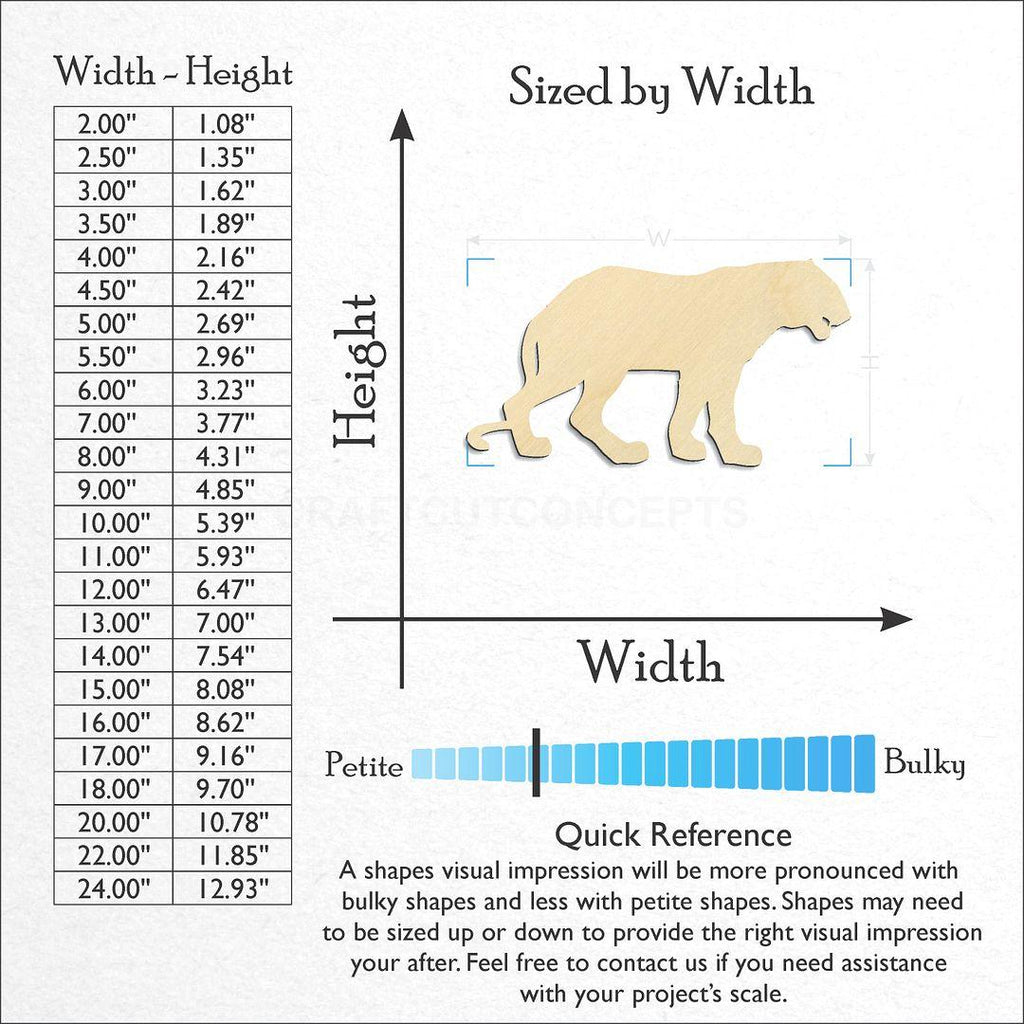 Sizes available for a laser cut Tiger craft blank