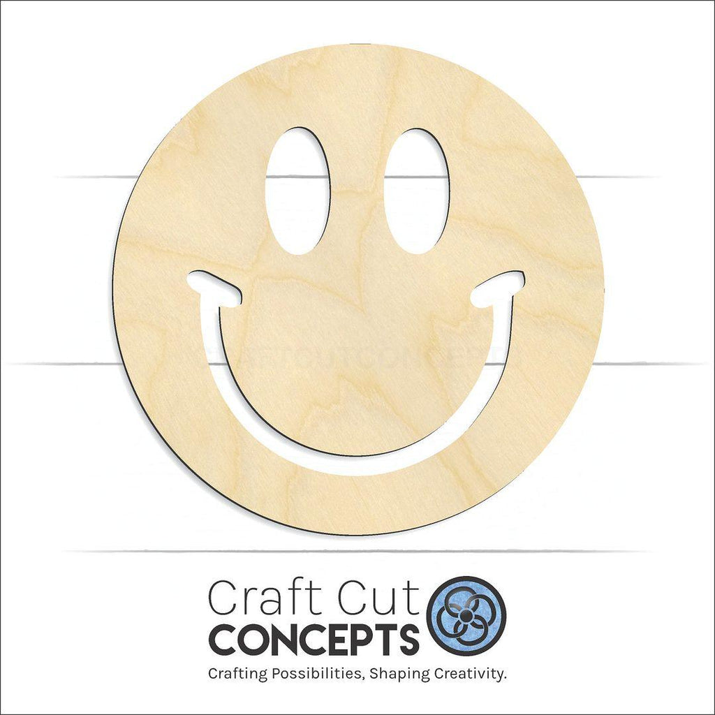 Craft Cut Concepts Logo under a wood Smiley Face craft shape and blank