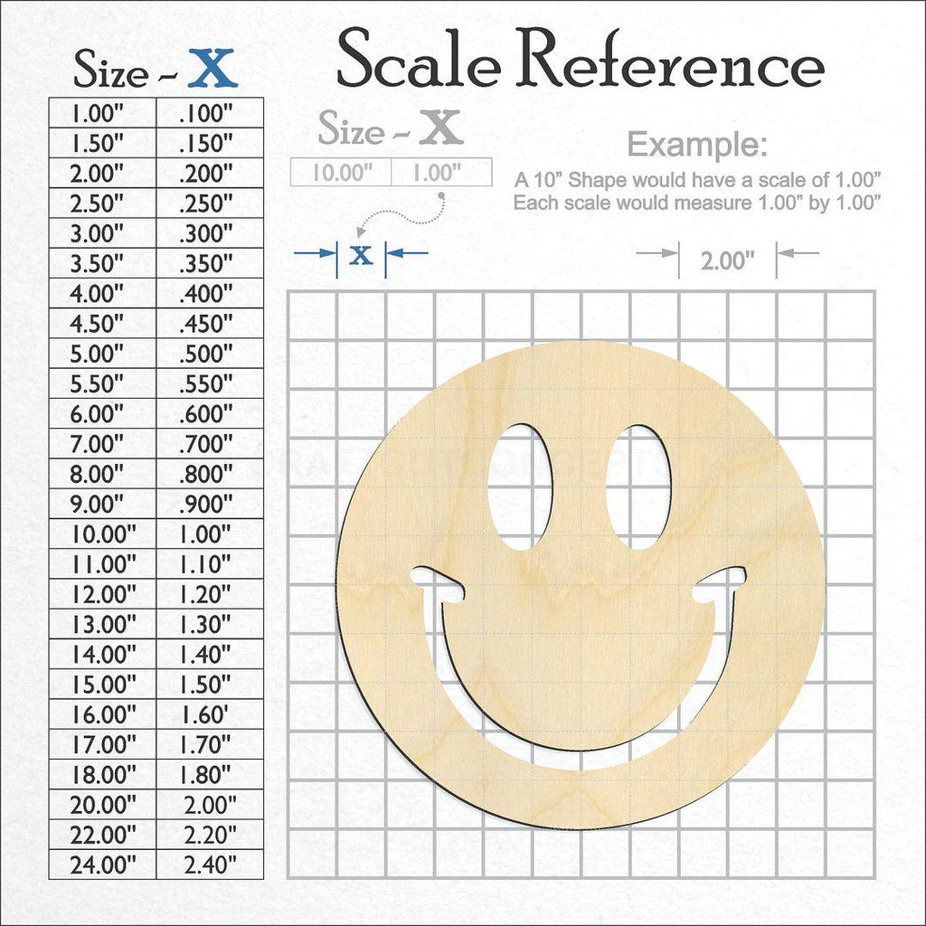 A scale and graph image showing a wood Smiley Face craft blank