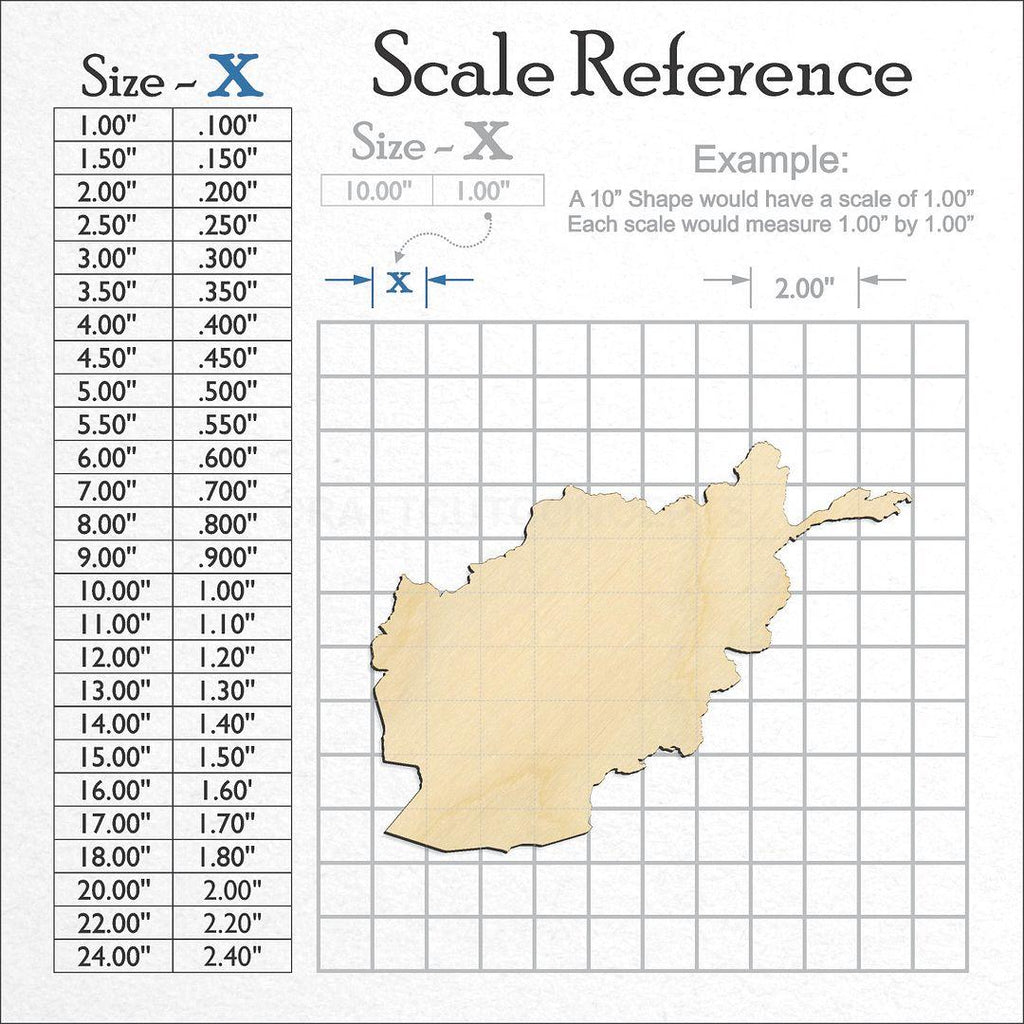 A scale and graph image showing a wood Country - Afganistan craft blank