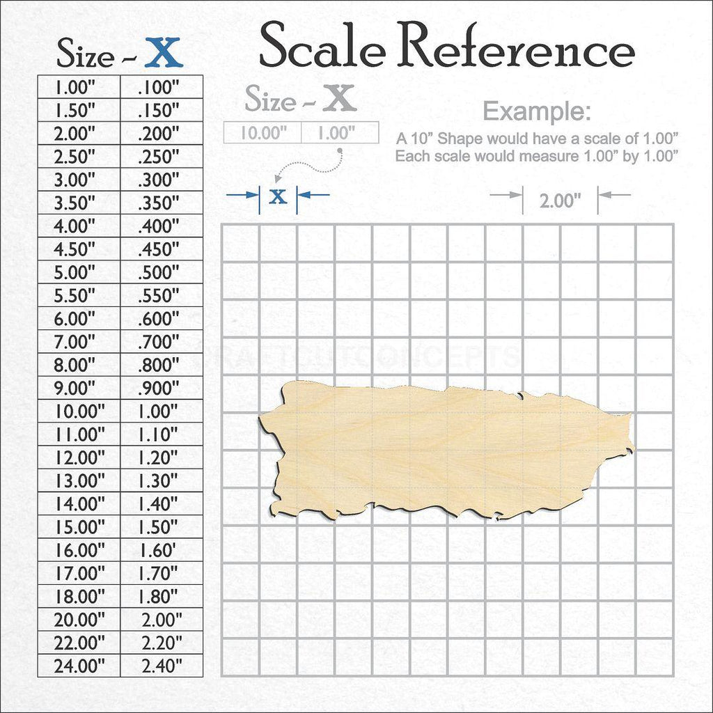 A scale and graph image showing a wood Territory - puerto rico craft blank