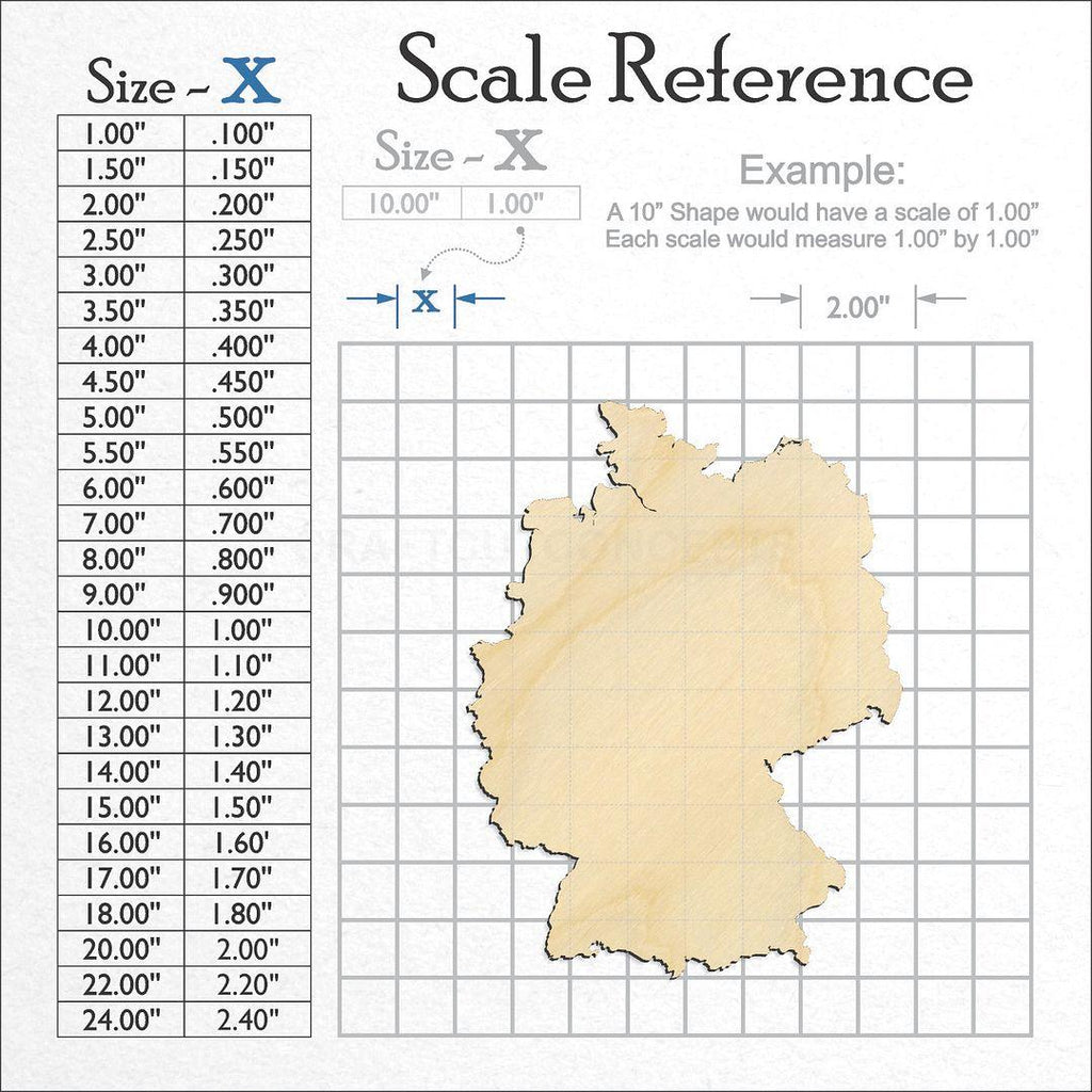 A scale and graph image showing a wood Country - Germany craft blank