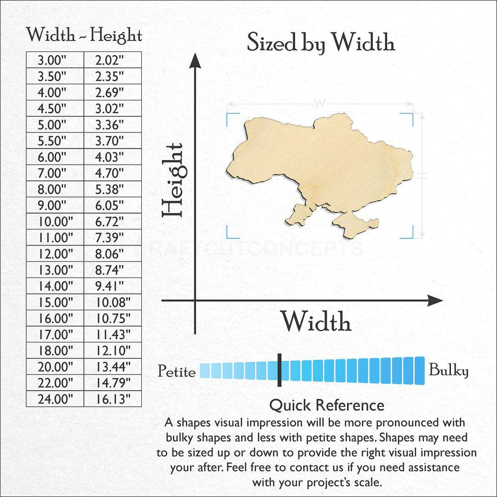 Sizes available for a laser cut Country - Ukraine craft blank