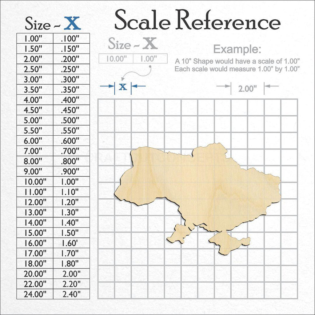 A scale and graph image showing a wood Country - Ukraine craft blank