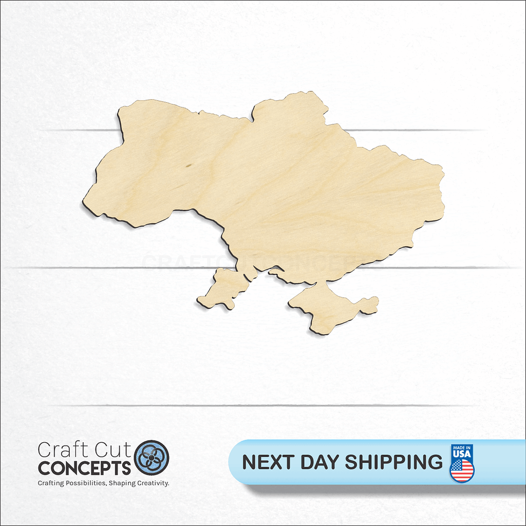 Craft Cut Concepts logo and next day shipping banner with an unfinished wood Country - Ukraine craft shape and blank