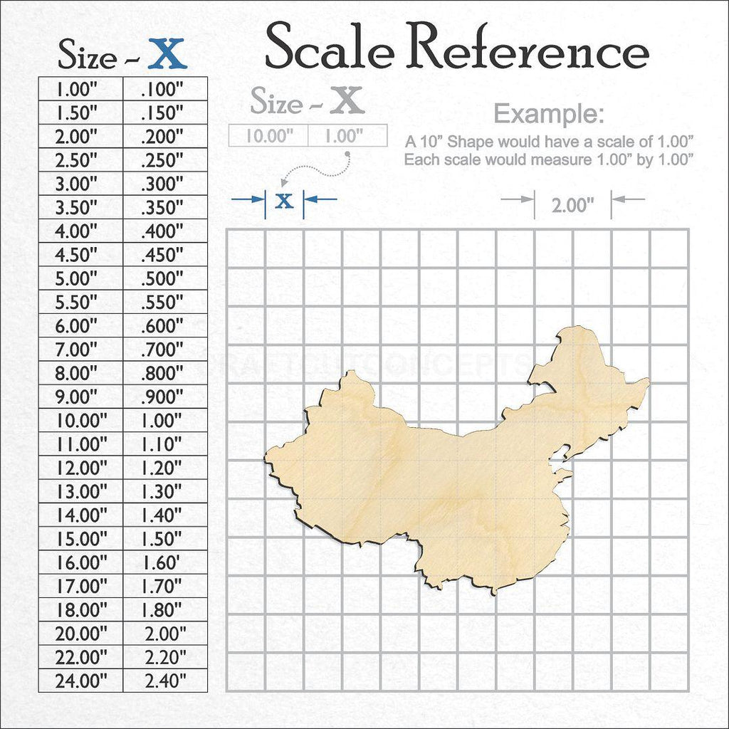 A scale and graph image showing a wood Country - China craft blank