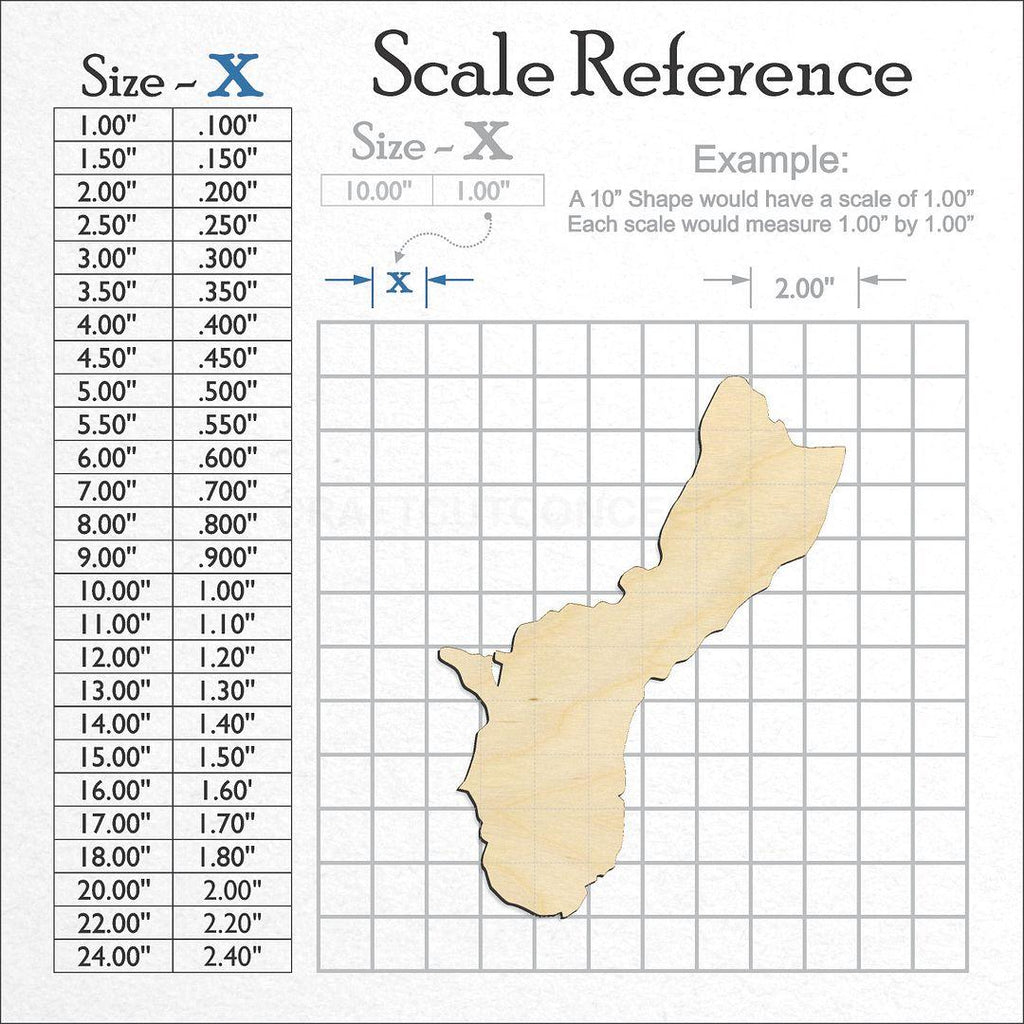 A scale and graph image showing a wood Territory - Guam craft blank