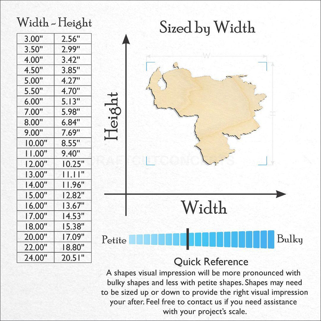 Sizes available for a laser cut Country - Venezuela craft blank