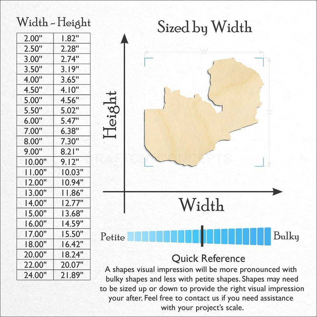 Sizes available for a laser cut Country -Zambia craft blank