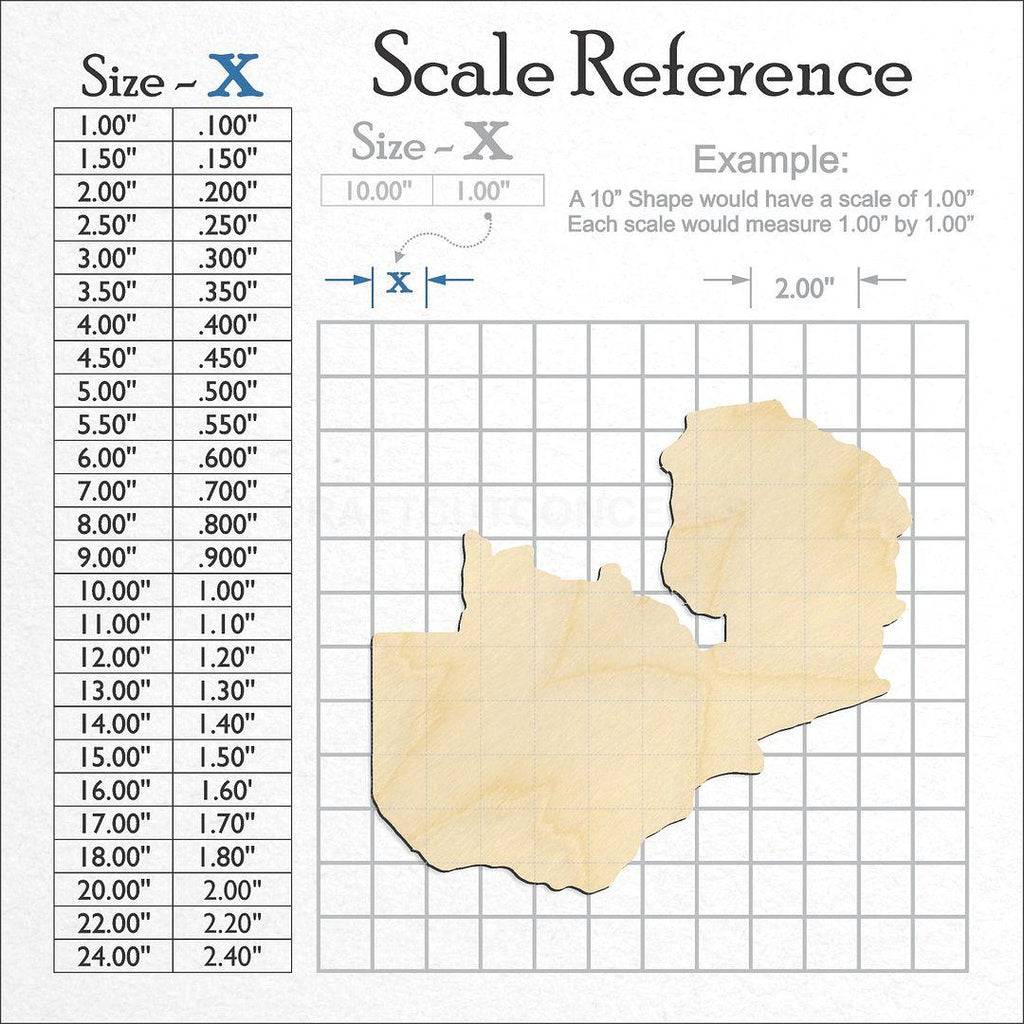 A scale and graph image showing a wood Country -Zambia craft blank