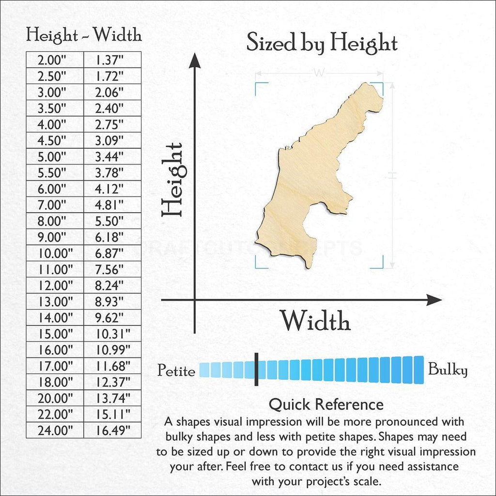 Sizes available for a laser cut US commonwealth - Saipan craft blank