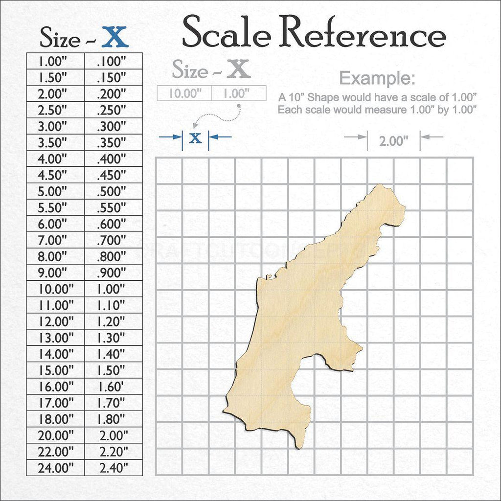 A scale and graph image showing a wood US commonwealth - Saipan craft blank