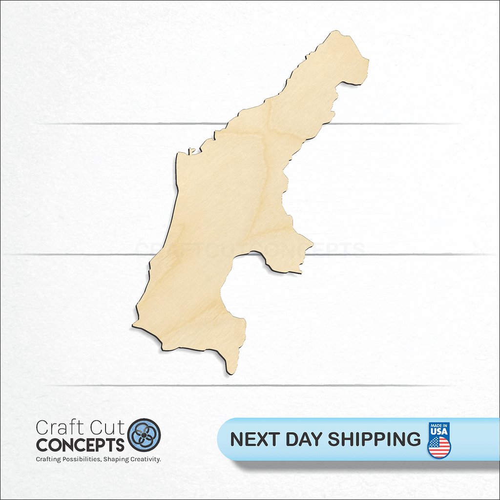 Craft Cut Concepts logo and next day shipping banner with an unfinished wood US commonwealth - Saipan craft shape and blank