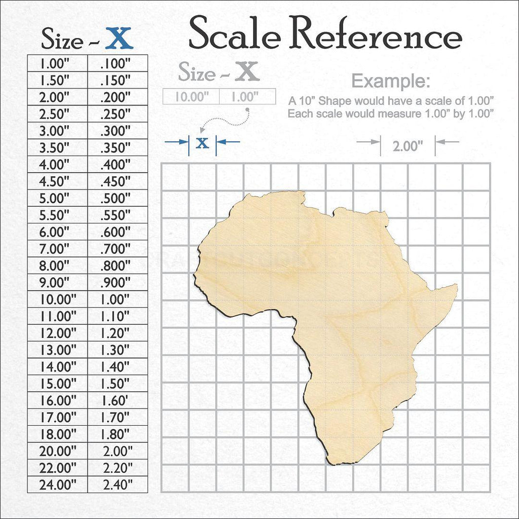 A scale and graph image showing a wood Africa With Madagascar craft blank