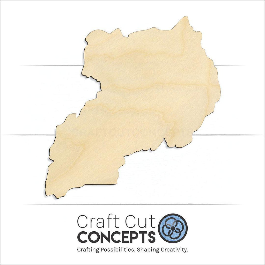 Craft Cut Concepts Logo under a wood Uganda craft shape and blank