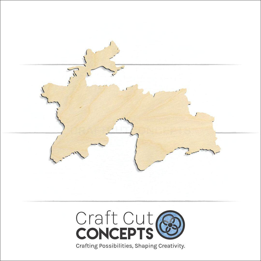 Craft Cut Concepts Logo under a wood Tajikistan craft shape and blank