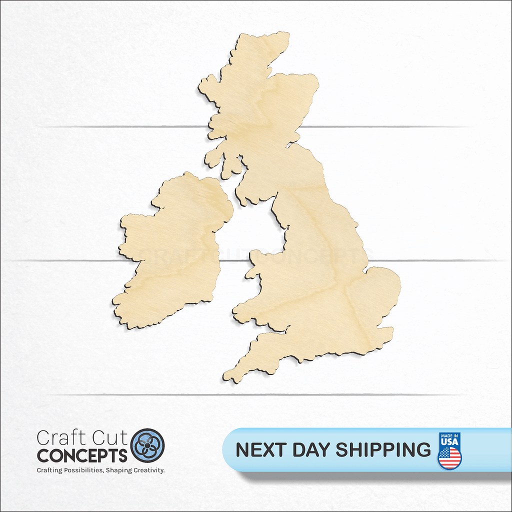 Craft Cut Concepts logo and next day shipping banner with an unfinished wood New England craft shape and blank