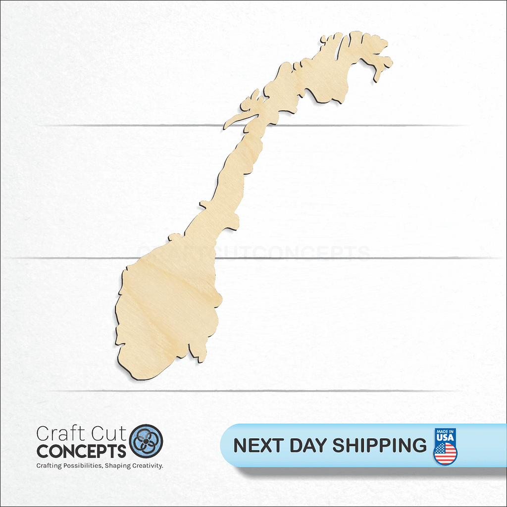 Craft Cut Concepts logo and next day shipping banner with an unfinished wood Norway craft shape and blank