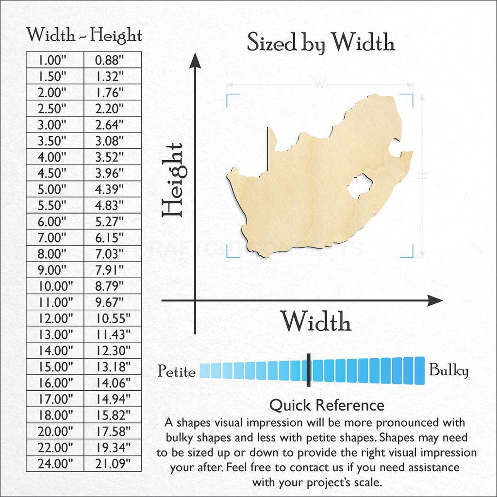 Sizes available for a laser cut South Africa craft blank