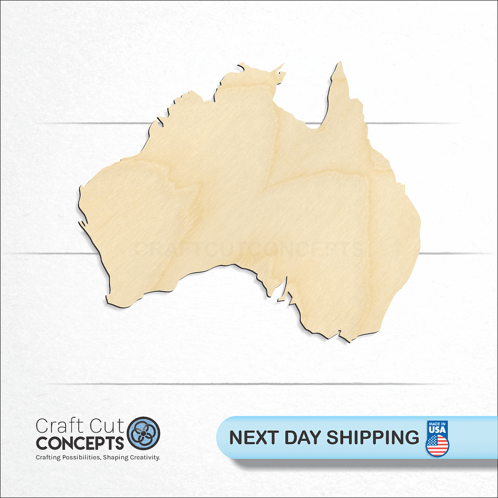 Craft Cut Concepts logo and next day shipping banner with an unfinished wood Australia craft shape and blank